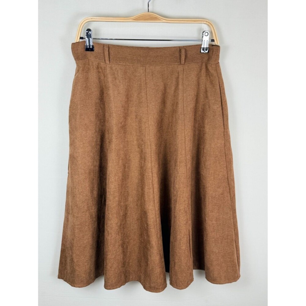 Love Brown Midi Skirt Elastic Waist Flowy A Line Size M Pull On Cottagecore